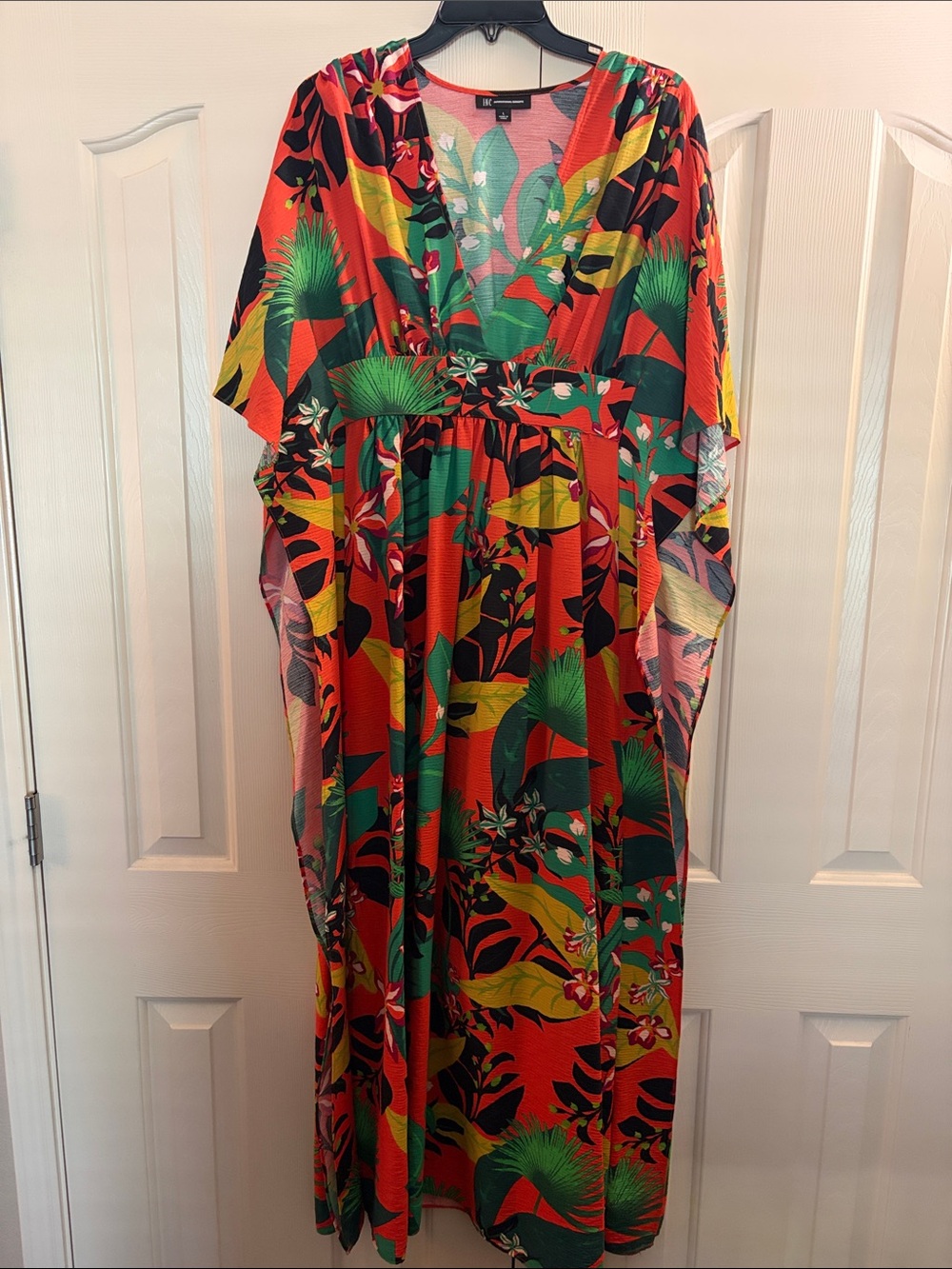 Tropical Print Kaftan Dress in Red & Green